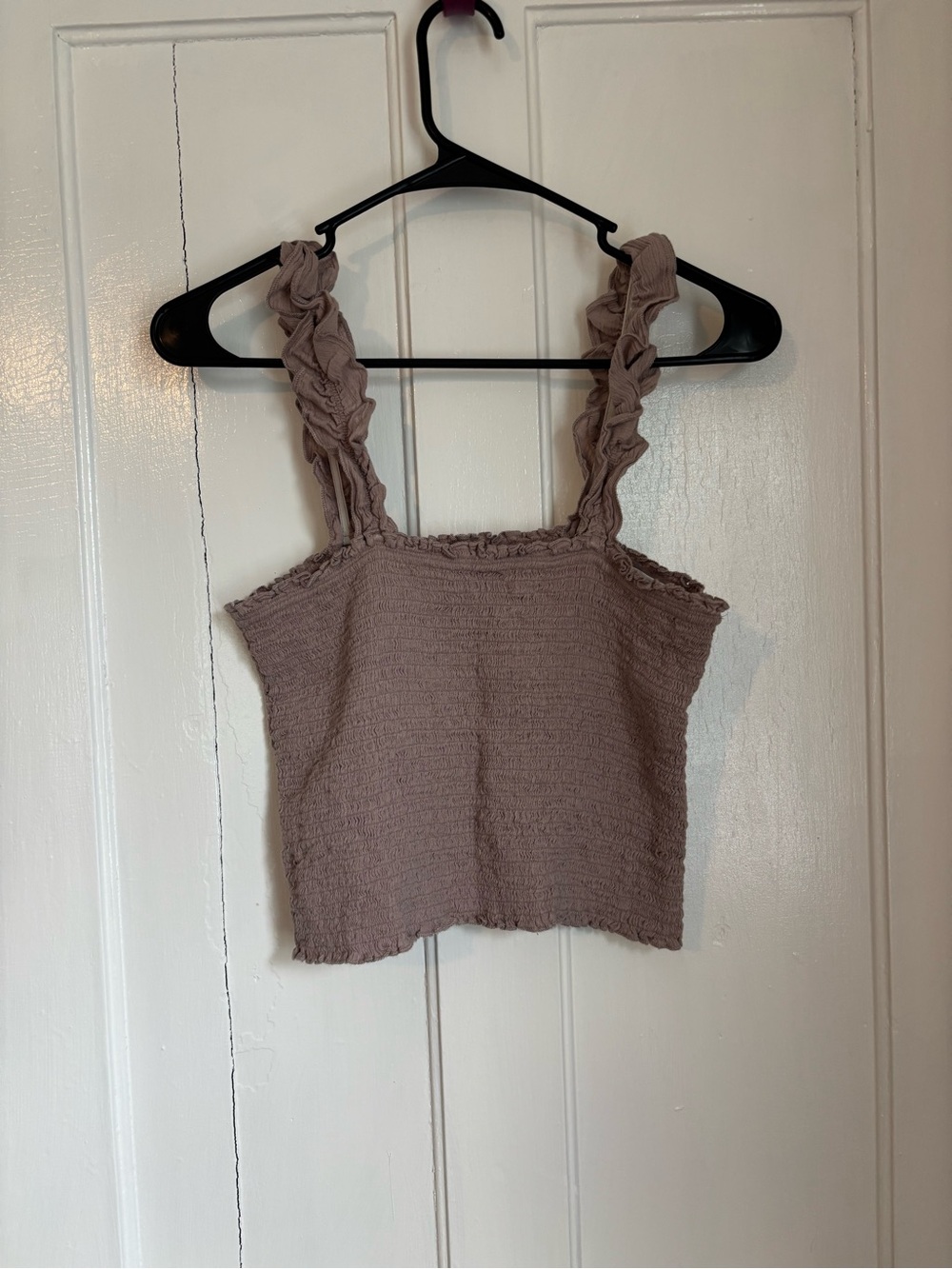 aerie Mauve Taupe Smocked Crop Top with Ruffle Straps - Picture 3 of 3